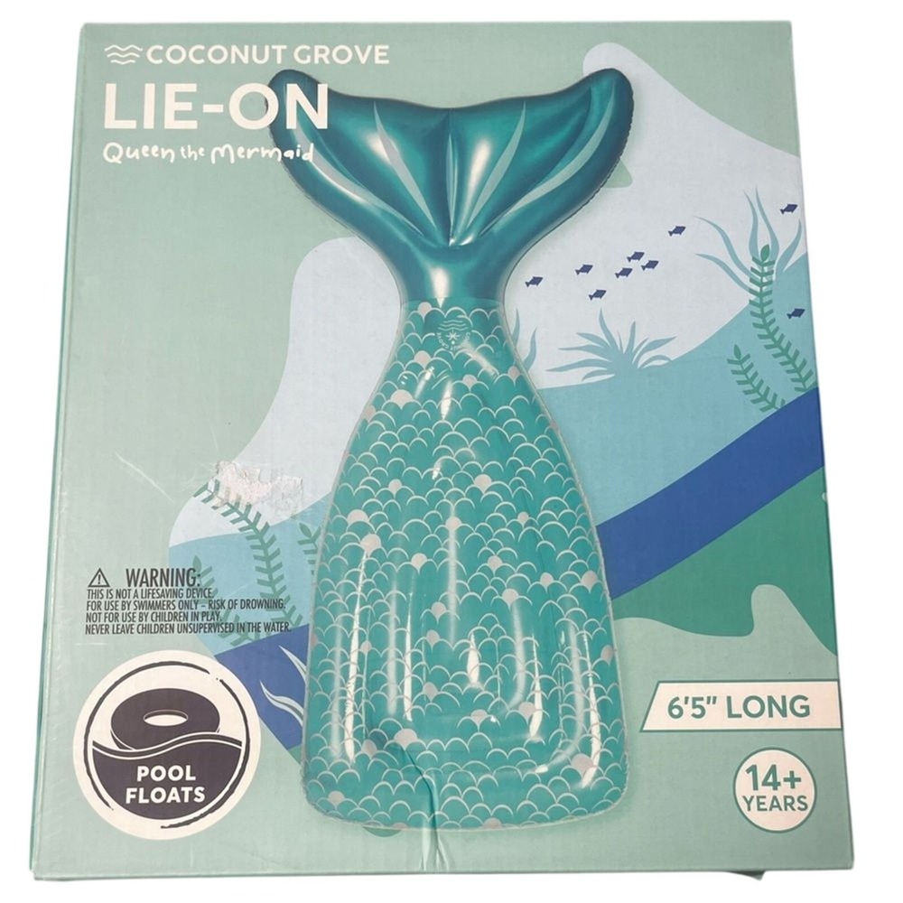 Coconut Grove Adult Pool Float Teal Mermaid Tail (Length 6.5ft) Oversized NEW